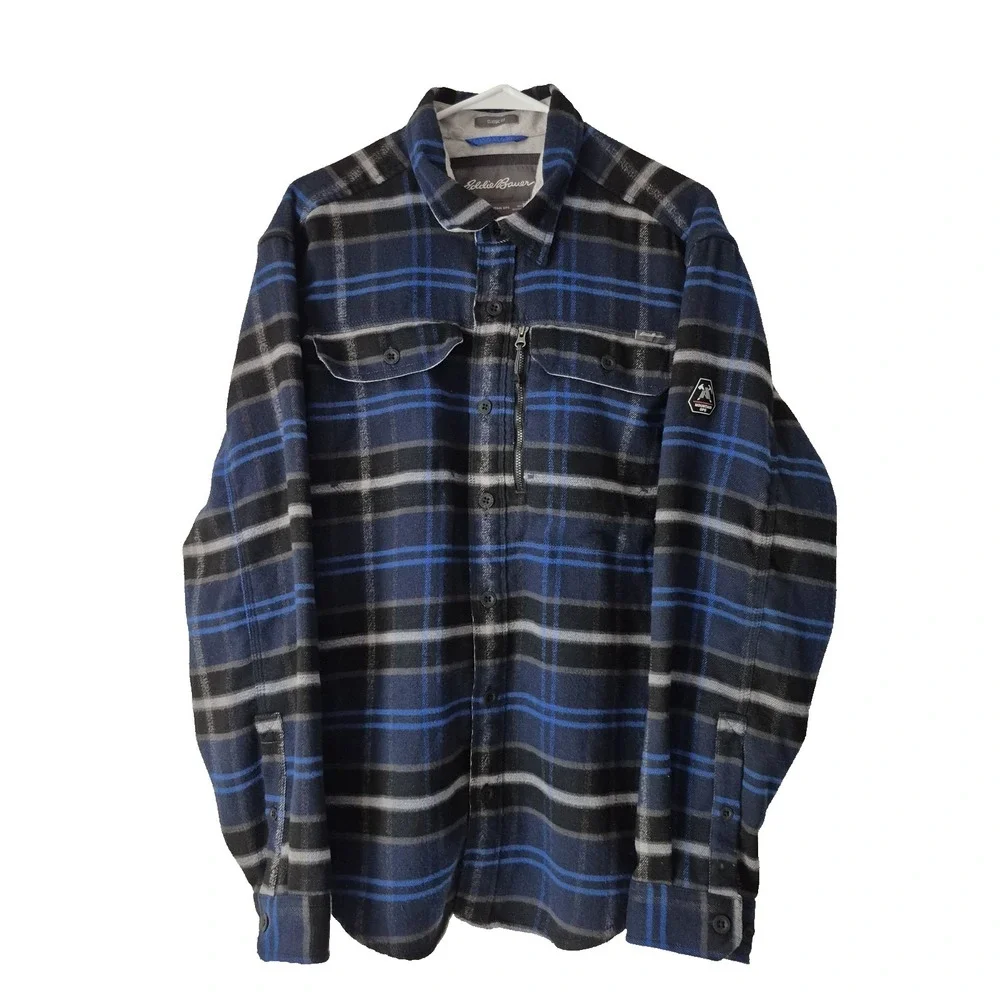 Eddie Bauer Shirt Mens XL Blue Plaid Mountain OPS Classic Fit Long Sleeve
